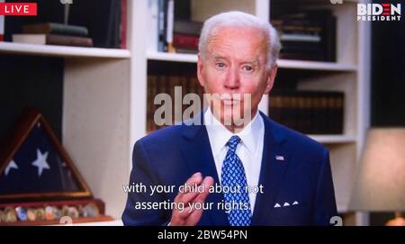 Wilmington, Delaware, États-Unis. 29 mai 2020. Une capture d'écran du vice-président JOE BIDEN qui réagit à la mort de GEORGE FLOYD alors qu'il était en garde à vue à Minneapolis. Crédit : Brian Cahn/ZUMA Wire/Alay Live News Banque D'Images