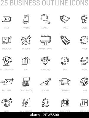 Ensemble d'icônes de présentation des avantages pour l'entreprise. Collection de 25 pictogrammes de haute qualité en ligne de contour de style moderne sur fond blanc Illustration de Vecteur