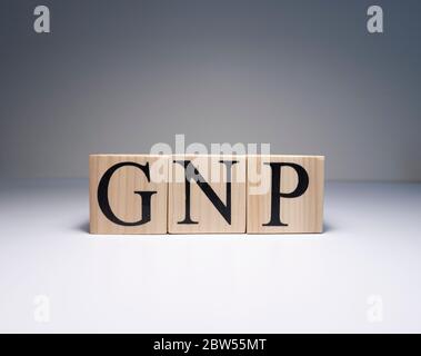 PNB ,produit national brut, panneau sur cubes en bois. Cliquez. Banque D'Images