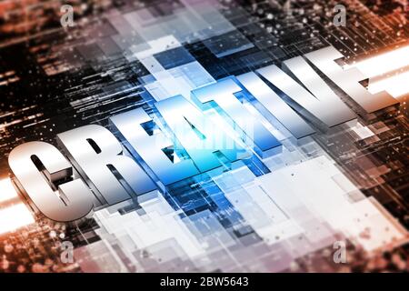 Arrière-plan futuriste avec le mot « CRÉATIF » sur fond électronique Banque D'Images