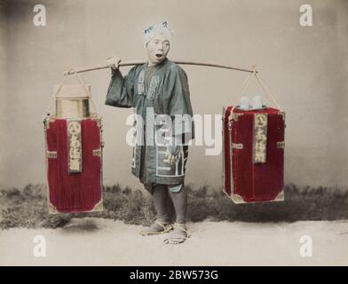 Photographie vintage du XIXe siècle - vendeur japonais d'amake ou de vin de riz Banque D'Images