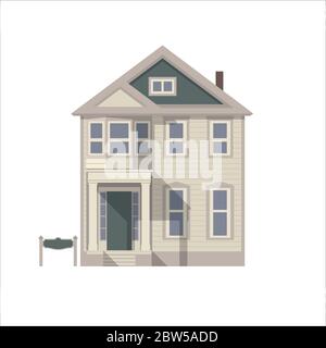 Cottage de deux étages dans le style de l'appartement. Illustration de Vecteur