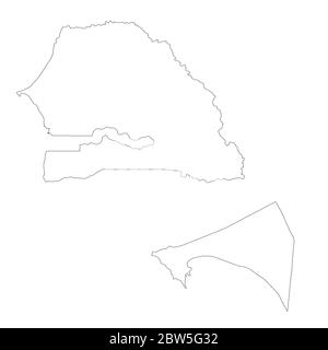 Carte vectorielle Sénégal et Dakar. Pays et capitale. Illustration de vecteur isolé. Contour. Illustration de l'EPS 10. Illustration de Vecteur