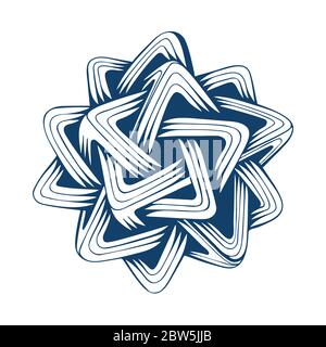 Logo abstrait de style vintage. Illustration vectorielle isométrique abstraite en forme d'étoile dessinée à la main. Partie de l'ensemble. Communication, relation et connexion réunies Illustration de Vecteur