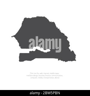 Carte vectorielle Sénégal. Illustration de vecteur isolé. Noir sur fond blanc. Illustration de l'EPS 10. Illustration de Vecteur