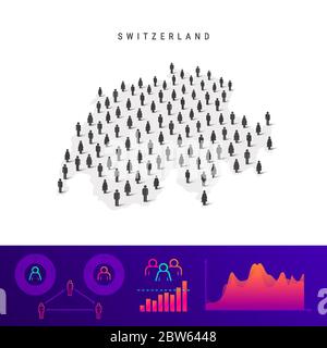 Carte des icônes des Suisses. Silhouette vectorielle détaillée. Foule mixte d'hommes et de femmes. Infographies de la population. Illustration vectorielle isolée. Illustration de Vecteur