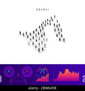 Carte des icônes du peuple Brunei. Silhouette vectorielle détaillée. Foule mixte d'hommes et de femmes. Infographies de la population. Illustration vectorielle isolée. Illustration de Vecteur