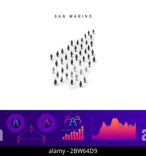 Carte icône de Saint-Marin. Silhouette vectorielle détaillée. Foule mixte d'hommes et de femmes. Infographies de la population. Illustration vectorielle isolée. Illustration de Vecteur