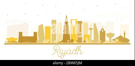 Riyad Saudi Arabia City silhouette avec bâtiments d'or isolé sur blanc. Illustration vectorielle. Illustration de Vecteur