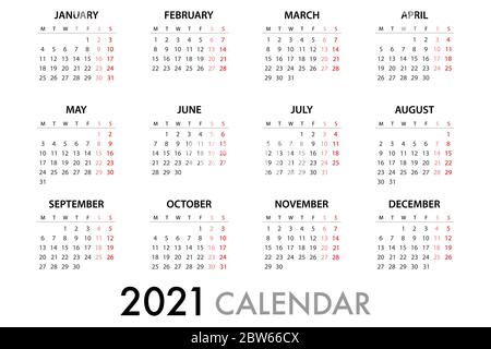 Calendrier pour 2021 semaines commence lundi. Modèle de vecteur simple eps 10. Illustration de Vecteur
