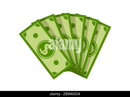 Bande dessinée plate FAN Banknote Money. Pile de dollars en espèces, billets verts, billets verts. Salaire ventilateur dollar. Investissement de financement bancaire, gain de jackpot. Illustration vectorielle isolée Illustration de Vecteur