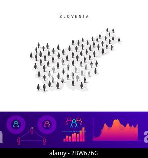 Carte des icônes du peuple slovène. Silhouette vectorielle détaillée. Foule mixte d'hommes et de femmes. Infographies de la population. Illustration vectorielle isolée. Illustration de Vecteur