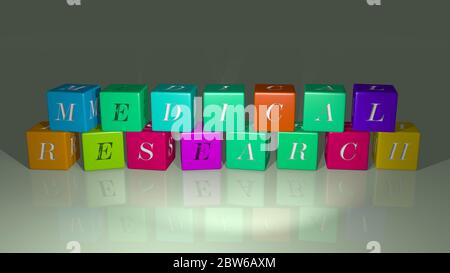 RECHERCHE MÉDICALE combinée par des lettres de dés et de couleur de croisement pour les significations connexes du concept. Illustration 3D Banque D'Images