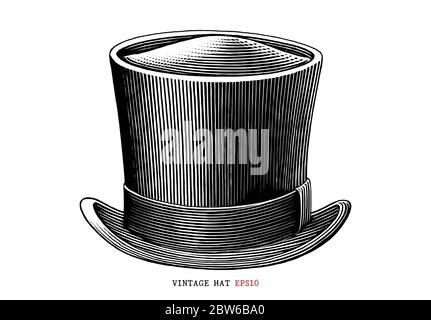 Vintage chapeau main dessin gravure style noir et blanc clipart isolé sur fond blanc Illustration de Vecteur