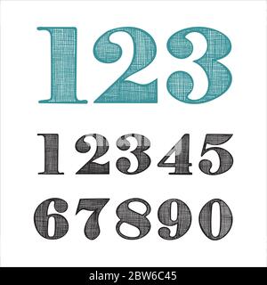 Numéros. Numéros vectoriels dessinés à la main. Numéros de mise en plan d'esquisse. Partie de l'ensemble. Illustration de Vecteur