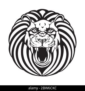 Lion. Illustration vectorielle de lion à dessin manuel. Logo à tête de lion rugissant. Partie de l'ensemble. Illustration de Vecteur