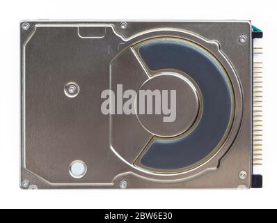 Disque dur de l'ordinateur, vue de dessus, isolé sur fond blanc Banque D'Images