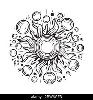 Sun Sun vintage style dessin vectoriel à la main. Illustration de Vecteur