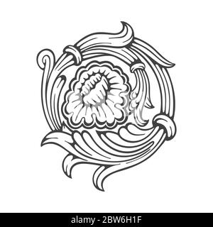 Fleur. Décoration florale de style baroque vintage gravé. Décoration fleur dessinée à la main. Décoration ronde luxueuse à motif fleuri vectoriel. Illustration de Vecteur