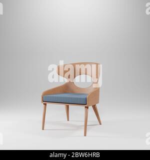 Chaise et fond gris pour la publicité dans le site de magazine, isolé, rendu 3d Banque D'Images