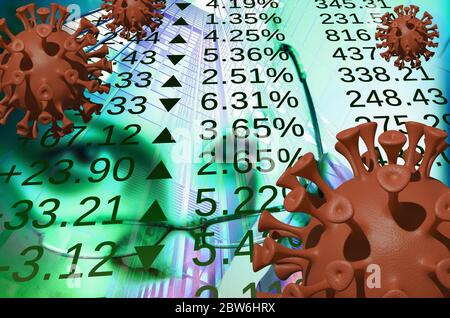 L'impact du coronavirus sur la bourse et l'économie mondiale. Le virus Covid-19 arrive sur le marché. Les marchés plongent. Retombées économiques Banque D'Images