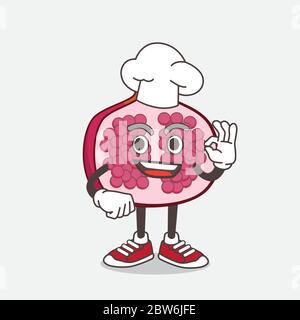 Illustration du personnage de mascotte de dessin animé de fruits de grenade dans une robe de chef et un chapeau blanc Illustration de Vecteur