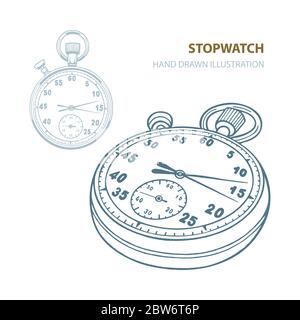 Chronomètre. Chronomètre illustration vectorielle dessinée à la main isolée sur fond blanc. Mise en plan d'esquisse avec chronomètre. Partie de l'ensemble. Illustration de Vecteur