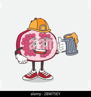 Illustration du personnage de mascotte de dessin animé de fruits de grenade, qui tient un verre de bière Illustration de Vecteur