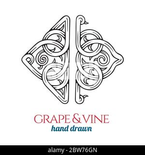 Décoration vigne. Illustration vectorielle de style vintage de vigne dessinée à la main. Décoration style rétro à dessin de vigne dessin gravure. Partie de l'ensemble. Illustration de Vecteur