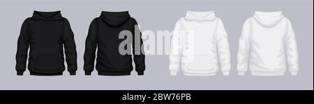 Veste à capuche noire blanche sur le devant. Modèle de sweat-shirt tendance. Illustration de Vecteur