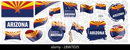 Ensemble vectoriel de drapeaux de l'état américain de l'Arizona dans différents dessins Illustration de Vecteur