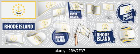Ensemble vectoriel de drapeaux de l'état américain de Rhode Island dans différents dessins Illustration de Vecteur
