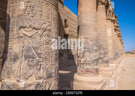 Colonnes dans le temple de Philae à Assouan Banque D'Images