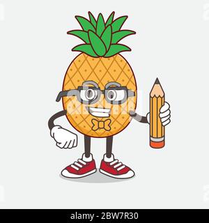 Illustration de la mascotte de dessin animé de fruit de ananas tenant un crayon Illustration de Vecteur