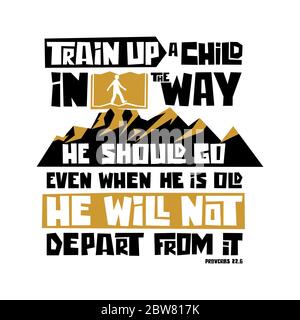 Typographie, lettrage et illustration chrétiens. Entraînez-vous un enfant en chemin. Illustration de Vecteur