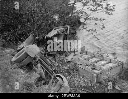 L'épave d'un accident de camion en Écosse . 1935 Banque D'Images