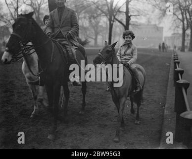 Prince de Galles ' Godson manèges dans la rangée . David Metcalfe , fils de Lady Alexandra Metcalfe et filleul du Prince de Galles , est devenu un cavalier enthousiaste , et peut être trouvé à cheval dans le Row à Hyde Park , à chaque occasion . David Metcalfe circonscription dans la rangée . 10 février 1933 Banque D'Images