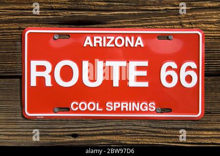 Panneau, station-service historique de Cool Springs, route 66, Arizona, États-Unis Banque D'Images