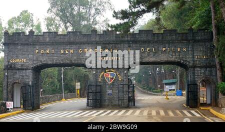 Porte de l'Académie militaire des Philippines à Loakan, Baguio, Philippines, Asie du Sud-est. Photo prise le 21 avril 2014. Banque D'Images