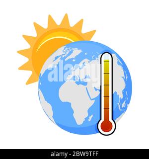 Problème de réchauffement climatique, température élevée sur la planète. Illustration vectorielle du changement climatique global, de l'été terrestre, du soleil chaud et du temps chaud Illustration de Vecteur