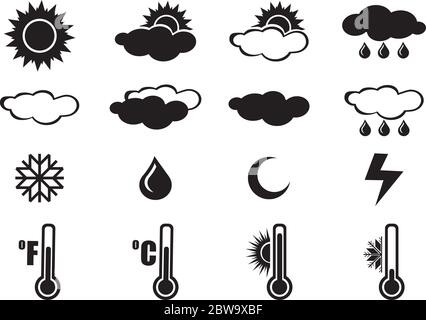 Ensemble d'illustrations vectorielles d'éléments naturels et d'objets pour les icônes météorologiques et météorologiques isolées sur fond blanc. Illustration de Vecteur