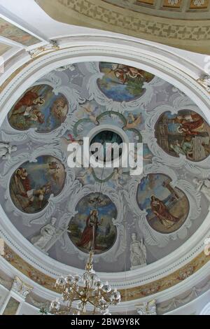 Fresque au plafond avec des scènes de la vie de Sainte-Barbara dans la chapelle de Sainte-Barbara dans l'église de Saint-Vitus à Brdovec, Croatie Banque D'Images