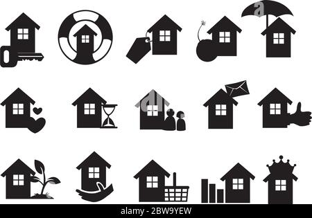 Icônes immobilières en noir. Illustration vectorielle Illustration de Vecteur
