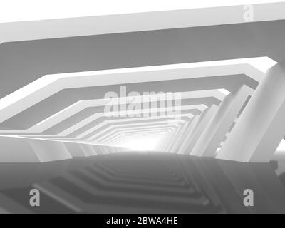 Arrière-plan numérique abstrait avec une perspective de tunnel blanche et sans fin. illustration du rendu 3d Banque D'Images