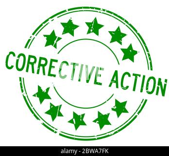 Grunge vert mot action corrective avec icône en étoile cachet de caoutchouc rond sur fond blanc Illustration de Vecteur