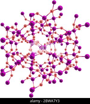 Le quartz est un minéral composé d'atomes de silicium et d'oxygène dans un cadre continu de tétraèdres d'oxygène de silicium SiO4. illustration 3d Banque D'Images