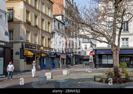 Quartier Mouffetard à Paris pendant la période Covid-19 Banque D'Images