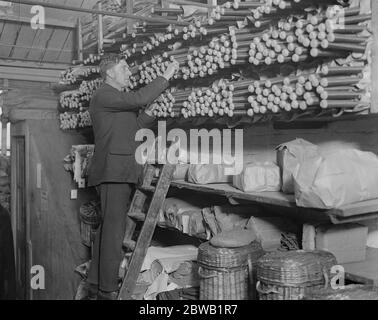 Préparation de la saison de cricket Essex et toute l'Angleterre dans un nouveau rôle Charles Albert George Jack Russell superviser la production de masse . Il est ici de vérifier les chauves-souris 14 mars 1922 Banque D'Images