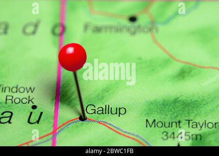 Gallup a épinglé sur une carte du Nouveau-Mexique, États-Unis Banque D'Images