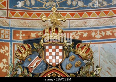 Armoiries du Royaume de Triune de Croatie, de Slavonie et de Dalmatie, église paroissiale de Saint-Joseph à Grubisno Polje, Croatie Banque D'Images